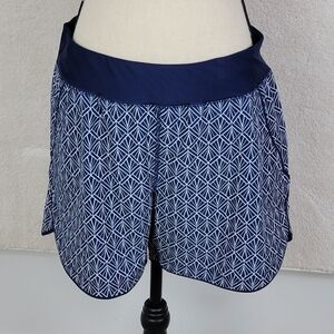 Lands' End Deep Sea Navy Geometric Print Blue 5" Quick Dry Swim Board Shorts 10